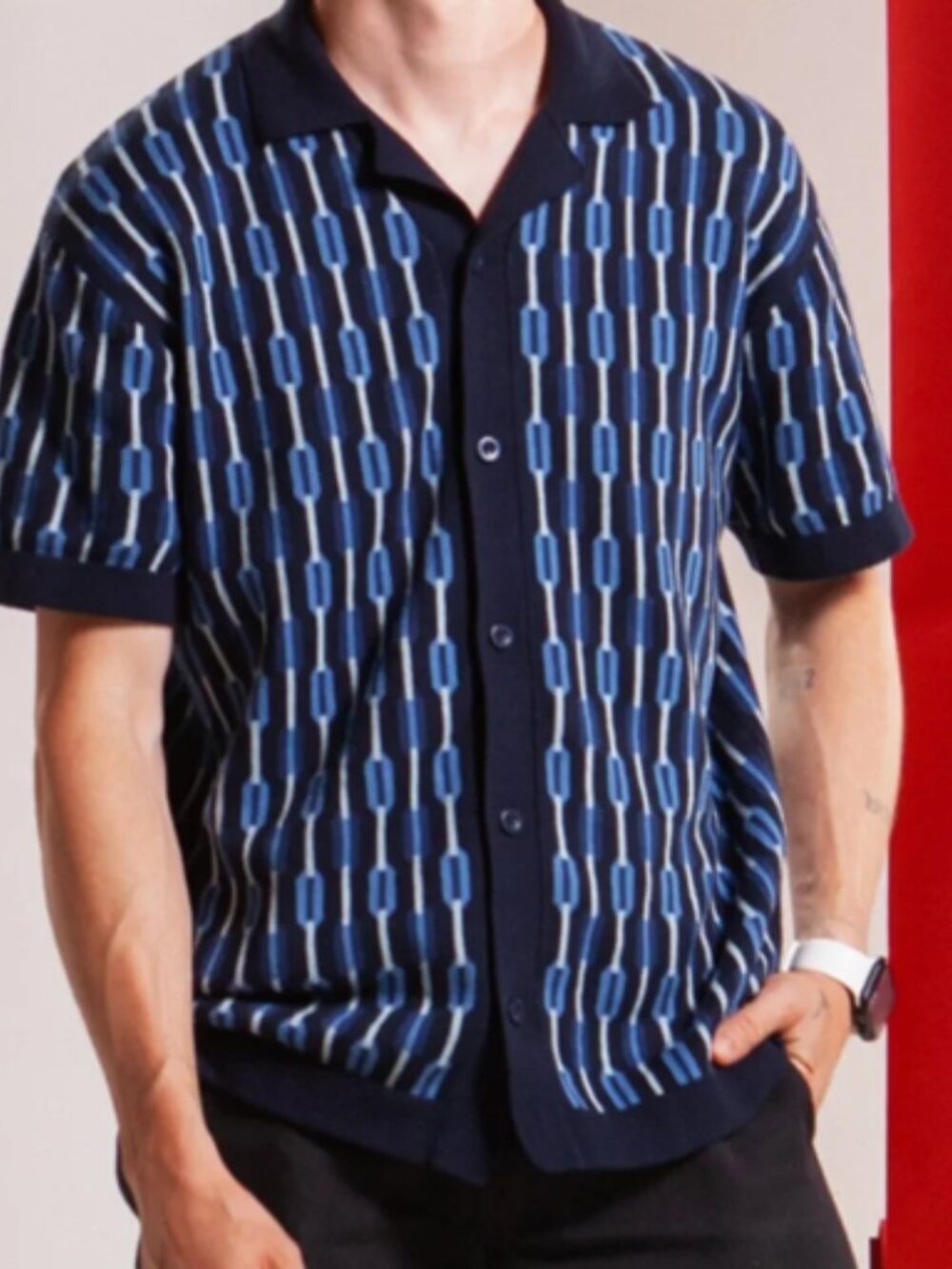 Original Use Navy & Light Blue Geometric Short-Sleeve Polo Shirt HAL3